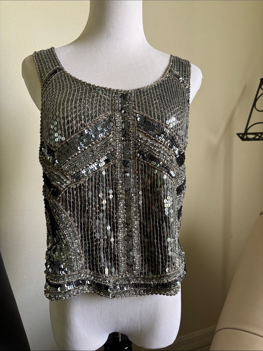 Parker Metallic Sequined Tank Top in Silver